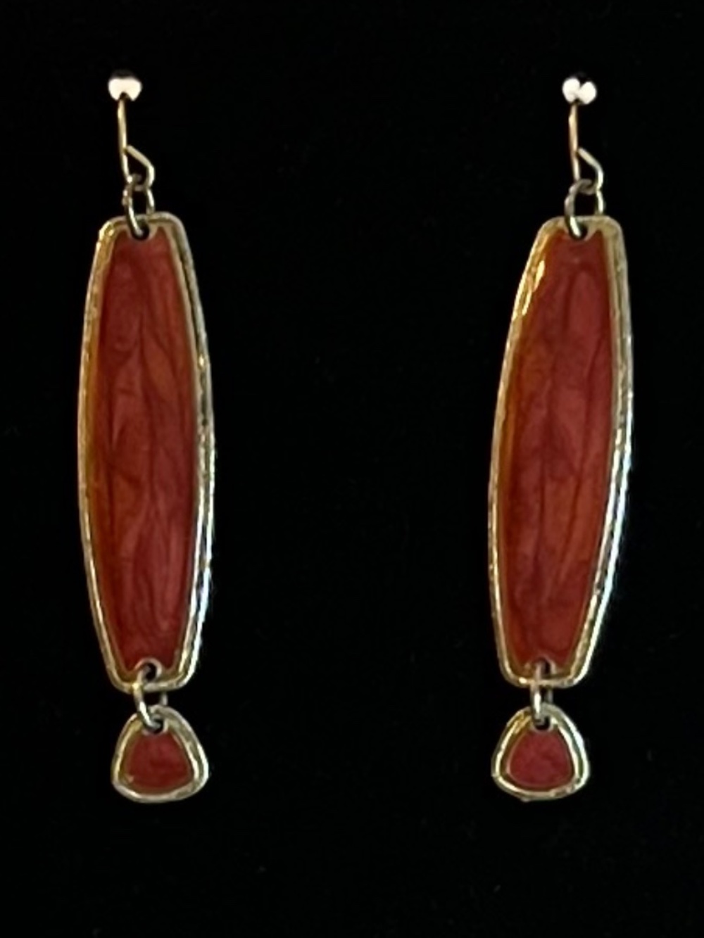 Vintage Edgar Berebi Art Deco Red Enamel Gold Plated Dangle Earrings Hallmarked - Picture 2 of 7